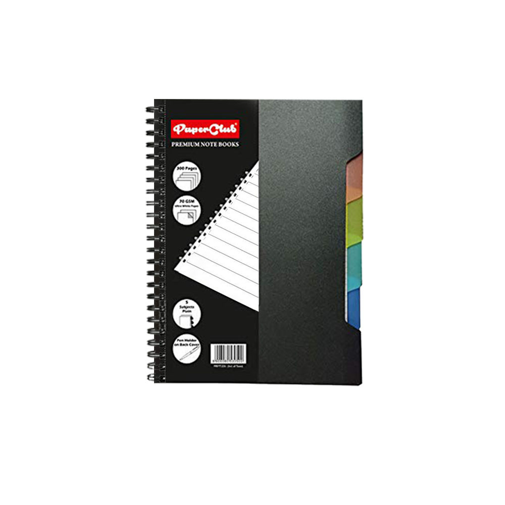 PaperClub Black-PP NoteBook (A4 - 5Subject-300Pages) wiro binding notebook | wiro diary for office | New Year Diary | Non Dated Dairy | wiro diary for journal | wiro Diary A4 300 Pages Notebook | Just in Price 400Rs.